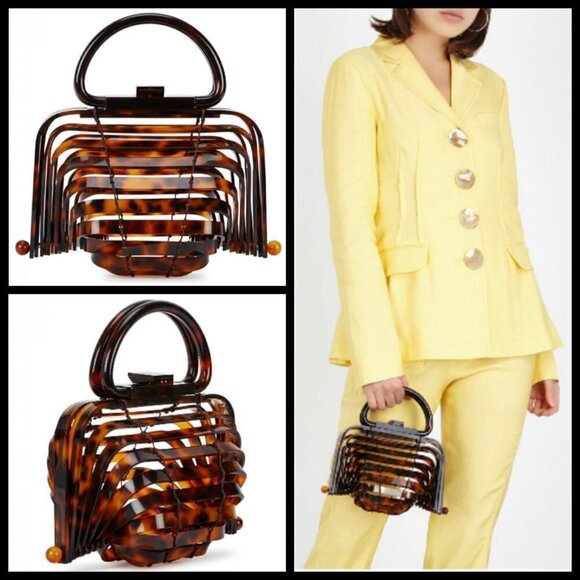 💕CULT GAIA💕 Lillith Bag ~ Tortoise Acrylic Mini Top Handle Bag Collapsible - Picture 6 of 16